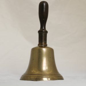 Metal bell with wooden handle.