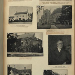 Page from a scrapbook in which newspaper cutting have been stuck featuring sites in the Nuneaton area relating to George Eliot.