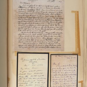 Inner page from a scrapbook. It includes a letter from Edith Simcox, friend of George Eliot following her death.