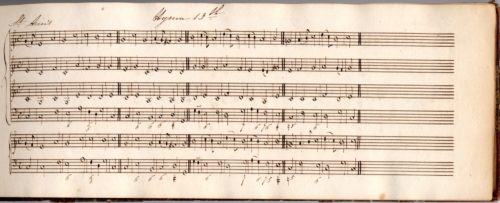 Page from a music manuscript. Shows lines with musical notes.